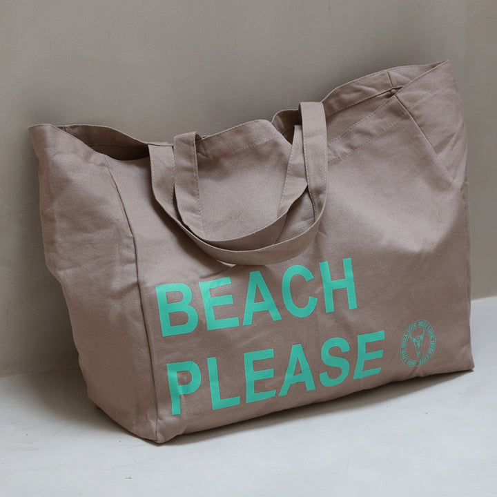 Canvas strandtas beach please taupe