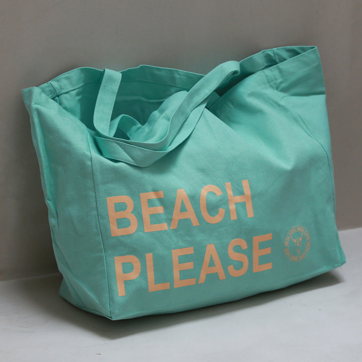 Canvas beach bag beach please turquoise peach