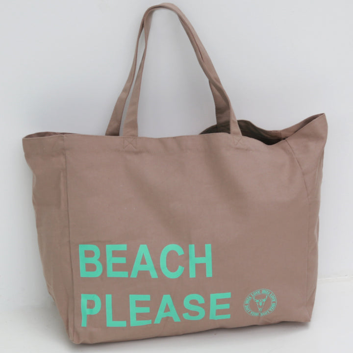 Canvas strandtas beach please taupe