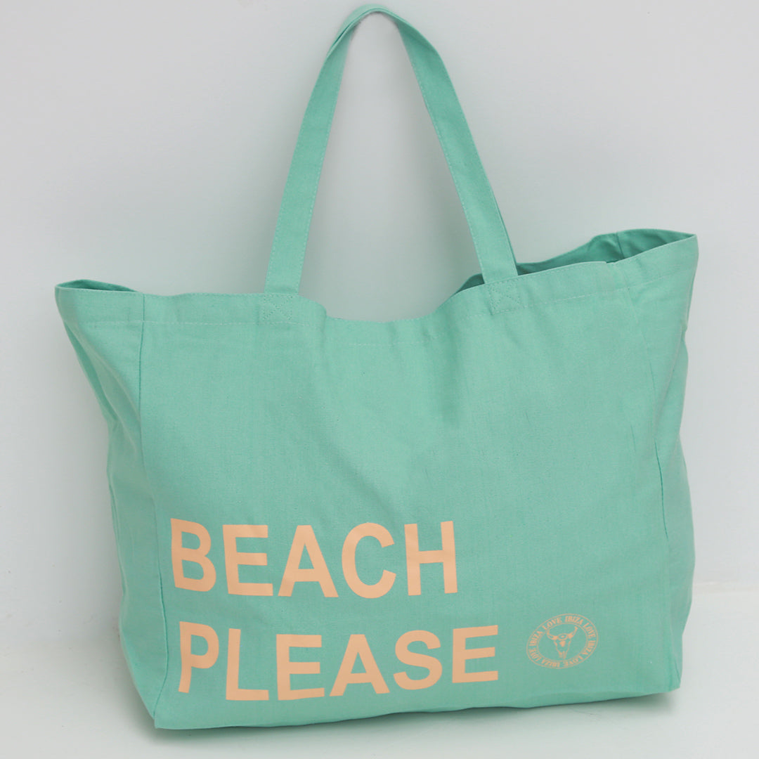 Canvas beach bag beach please turquoise peach