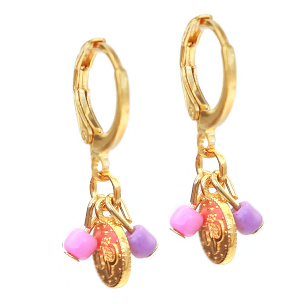 Boucles d'oreilles or pièce rose violet