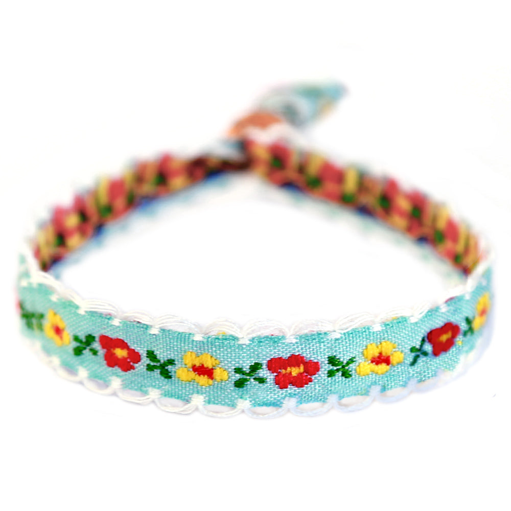 Gewebtes Armband Baumwolle Blume blau