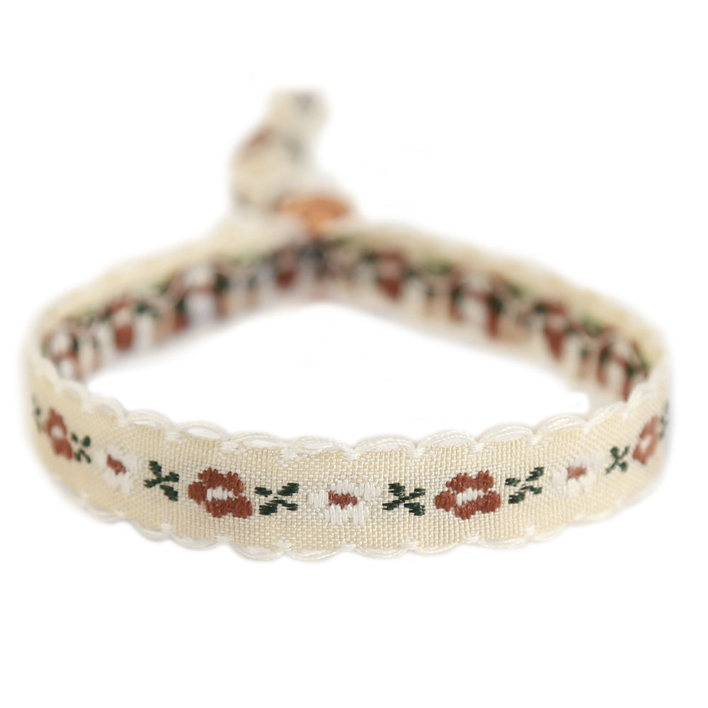 Geweven armband cotton flower creme