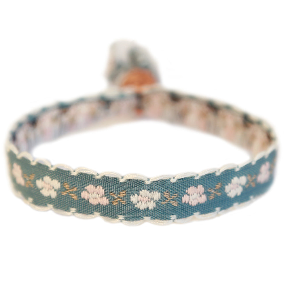 Gewebtes Armband Baumwolle Blume grau/blau