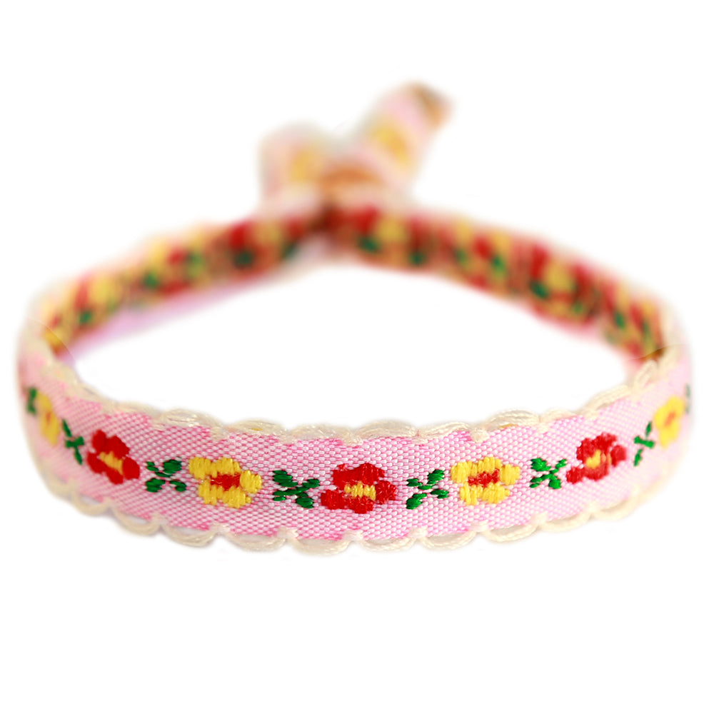 Woven bracelet cotton flower pink