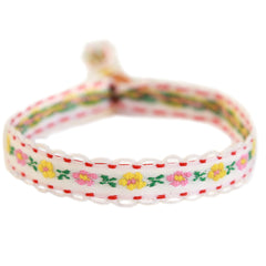 Geweven armband cotton flower wit