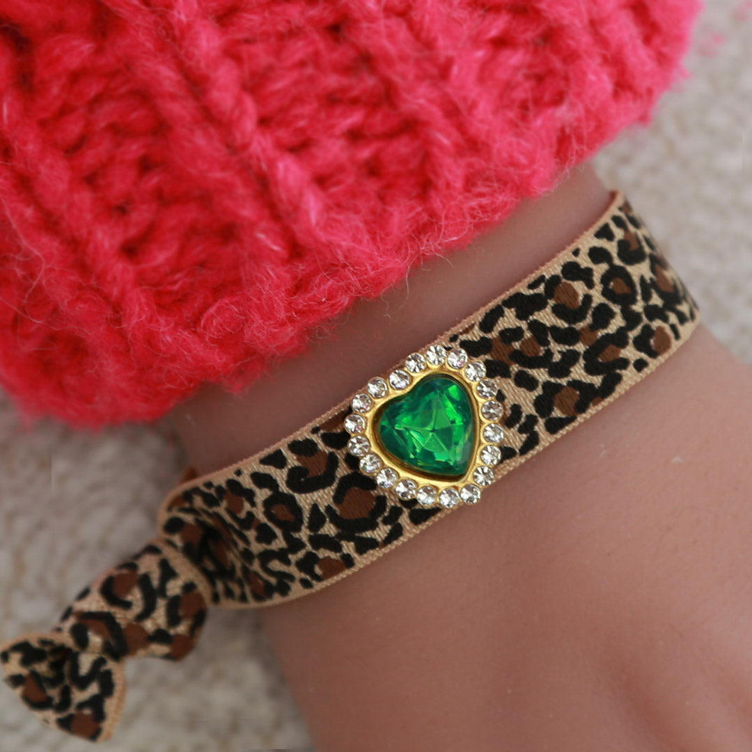 Bracelet léopard strass vert