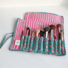 Make-up brush roll blauw