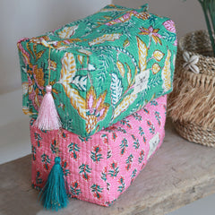 Blockprint toilettas Fez mint flower M