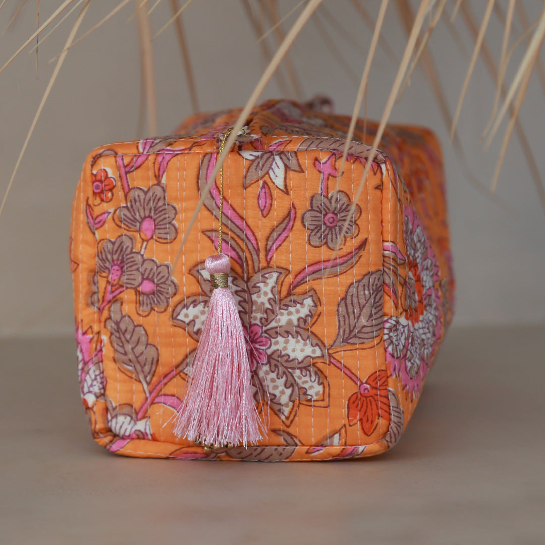 Blockprint toiletry bag Fez flower orange M