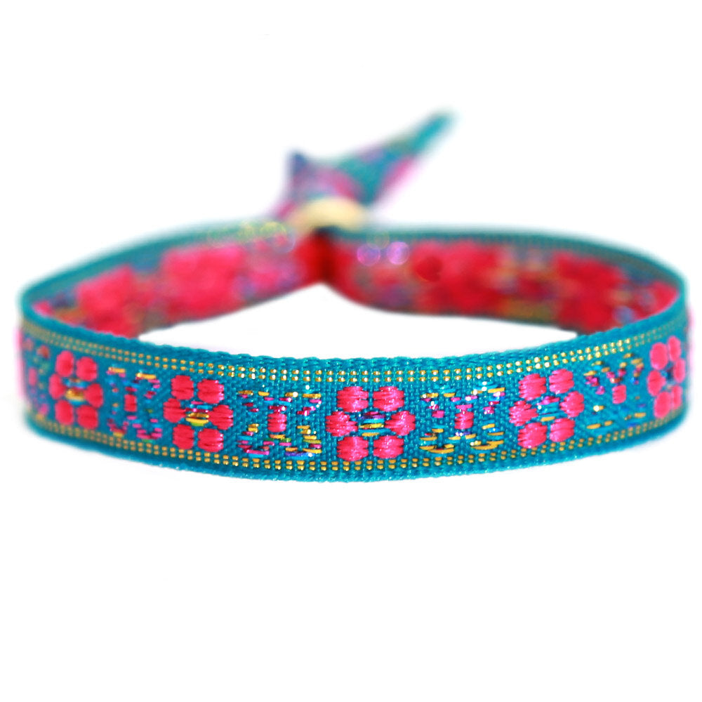 Geweven armbandje flower blue