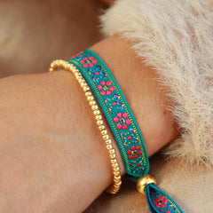 Geweven armbandje flower blue