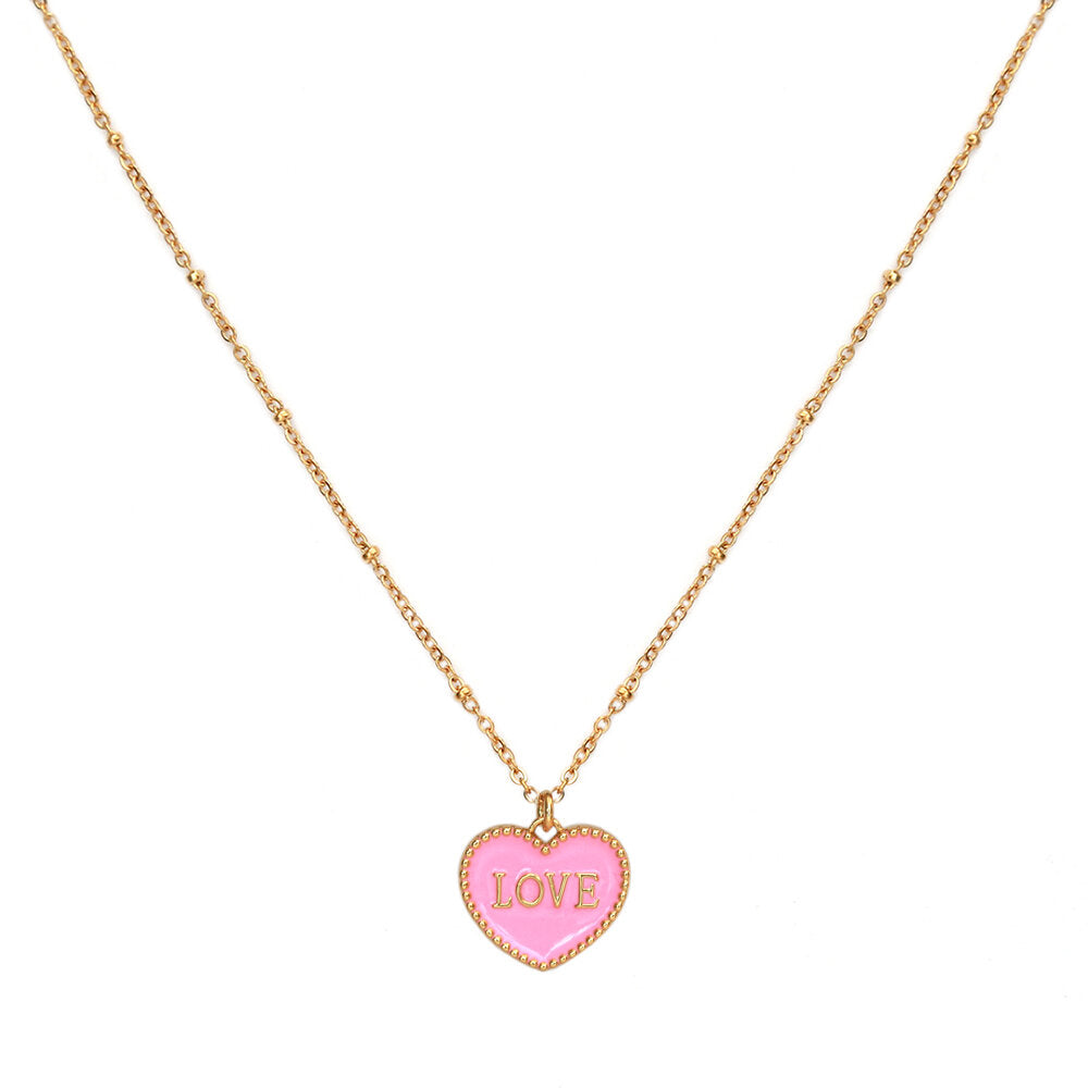 Collier en or pink heart love